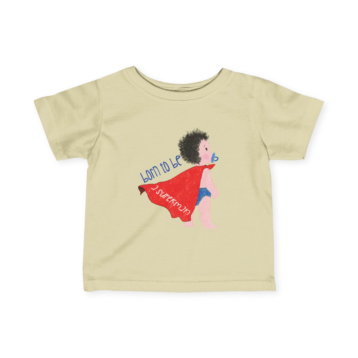 Superhero baby tee – adorable baby shirt with red cape and 'Born to be a Superman' text, great pint-sized super hero gift
