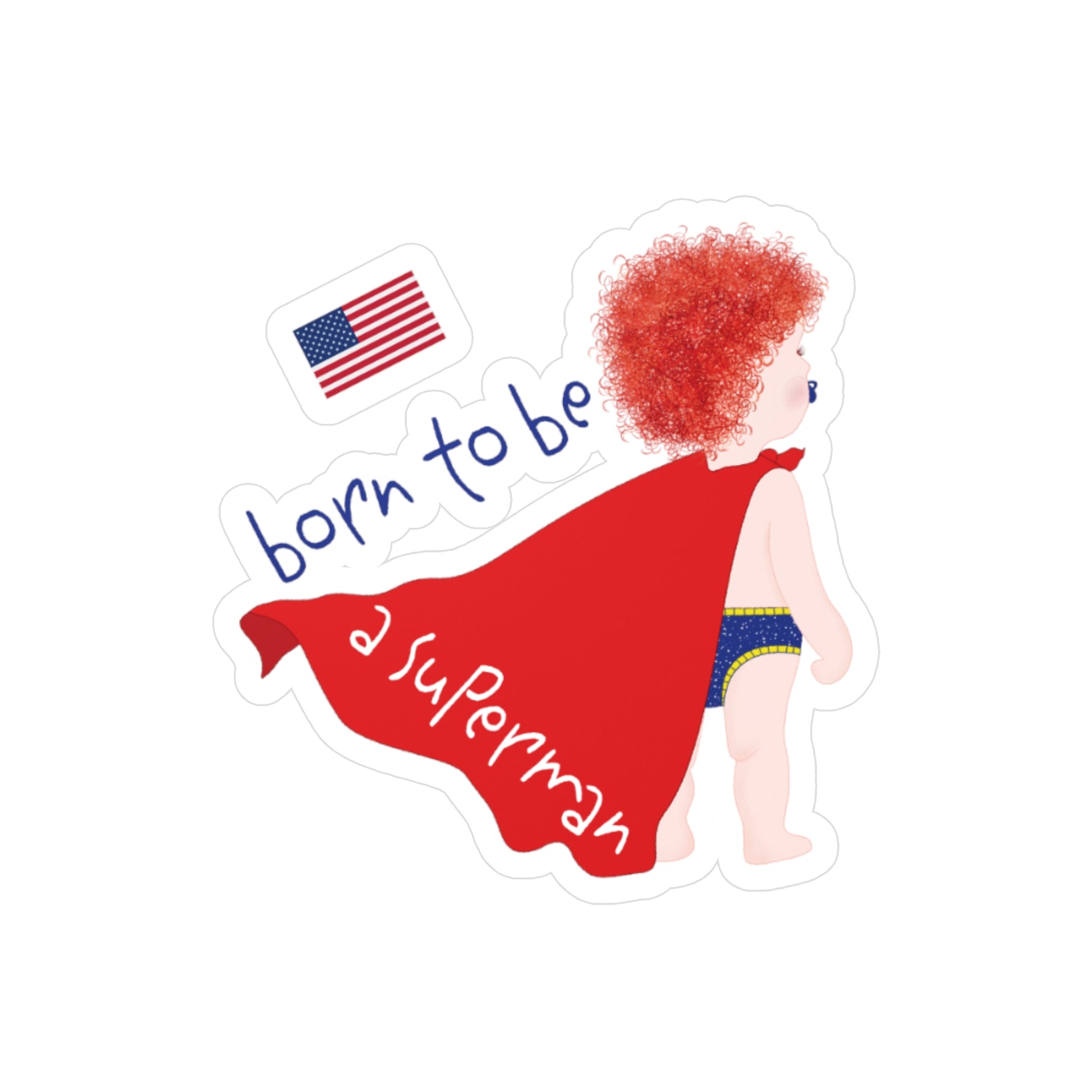 Funny redhead Superman baby wall decal with comic-book style for nursery decor 